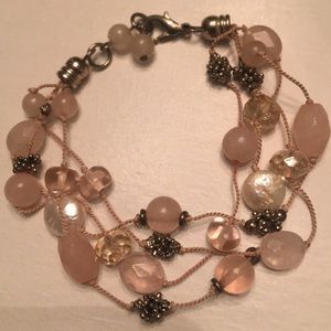 Talbots Four Strand Silver, White, Pink Bracelet.